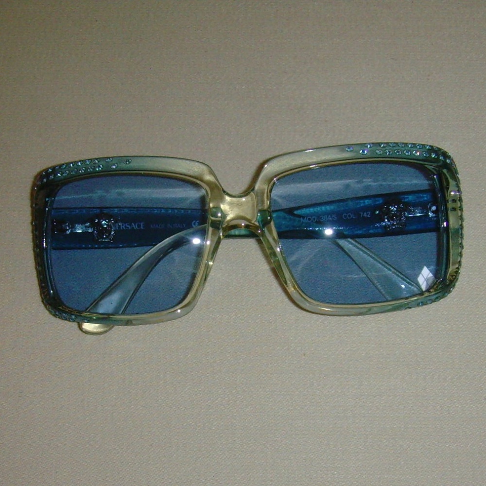 VERSACE Vintage Blue and Rhinestone Sunglasses - Picture 9 of 16